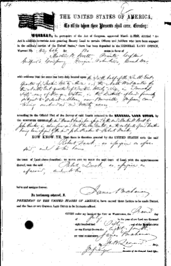 Land Patent for Martin W. Brett